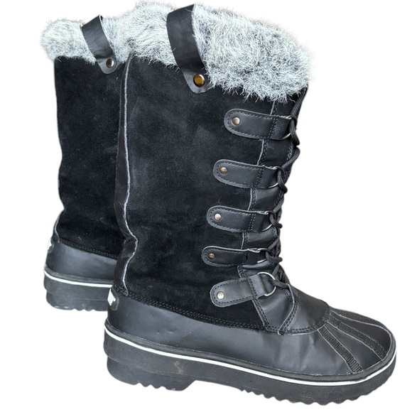 Khombu Jeanie Waterproof Snow Boots Size 8.5 Tall Leather Suede Fur Black 80738 - Picture 1 of 9